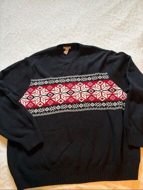 Dockers Black Crewneck Sweater with Red and White Fair Isle Stripe